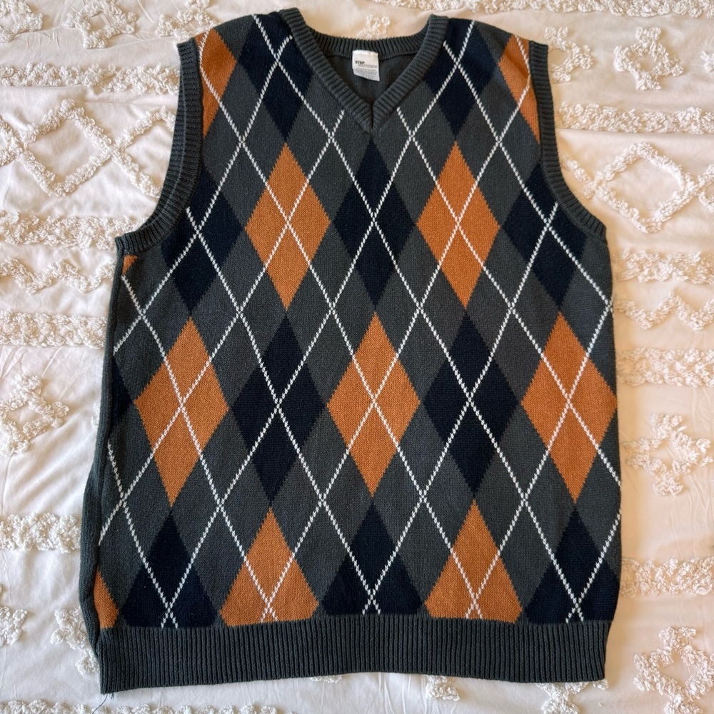 🩶🧡🖤Argyle V-Neck Sweater Vest | Orange, Black & Gray | Classic Layering Piece